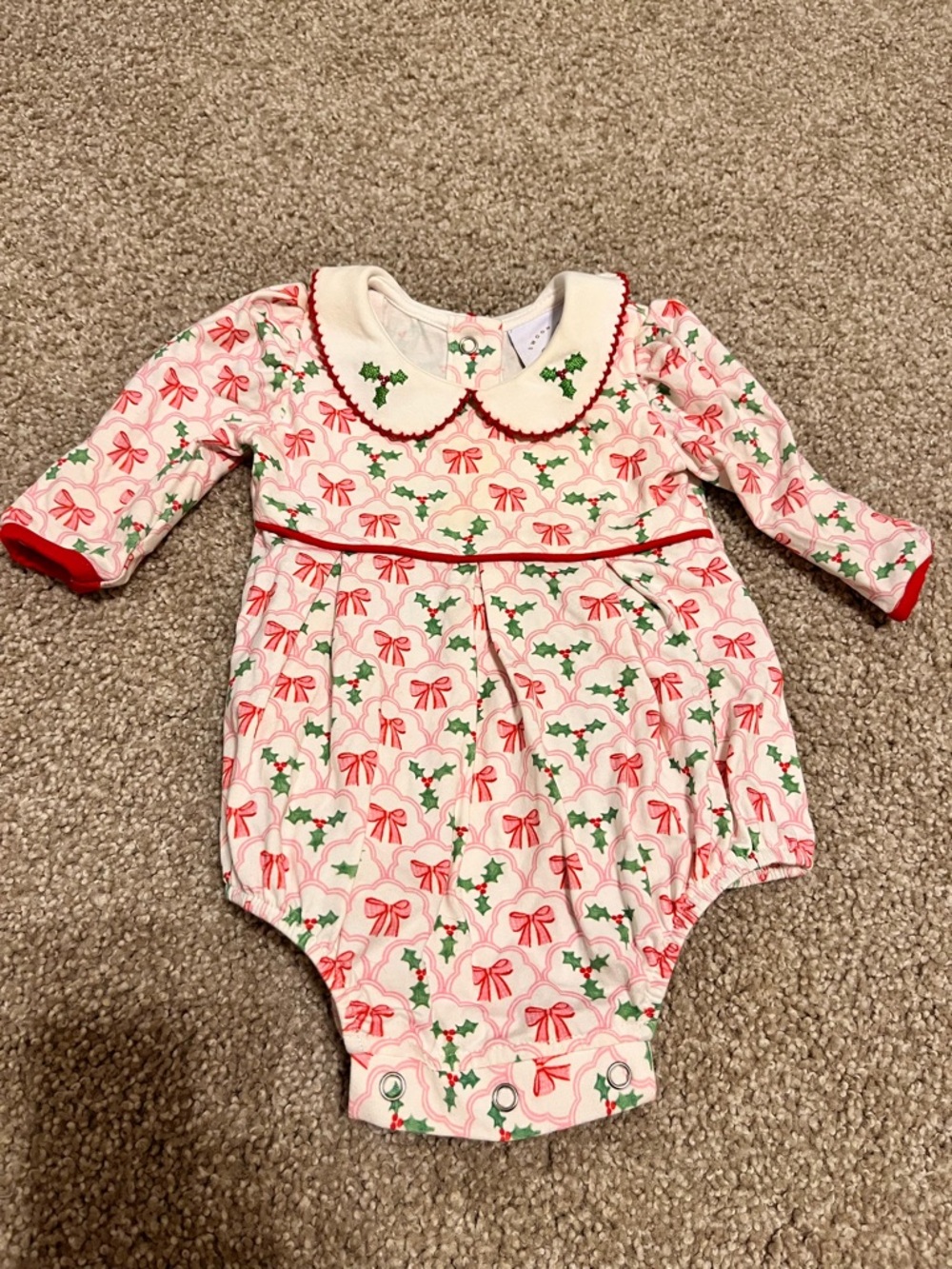 Baby Holiday Bow & Holly Print Bubble